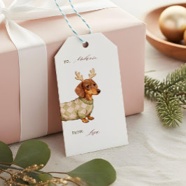 Dachshund Dog Christmas Checkered Sweater Photo ギフトタグ