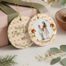 Dachshund Dog Christmas Checkered Sweater Photo セラミックオーナメント