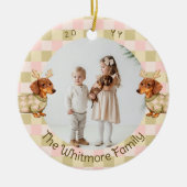 Dachshund Dog Christmas Checkered Sweater Photo セラミックオーナメント (正面)