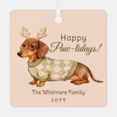 Dachshund Dog Christmas Checkered Sweater Photo メタルオーナメント (正面)