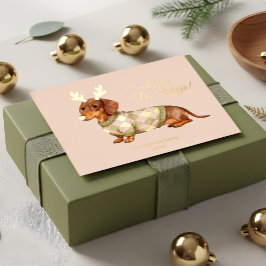 Dachshund Dog Christmas Checkered Sweater Photo 箔シーズンカード