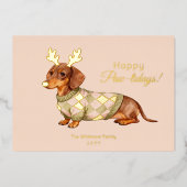 Dachshund Dog Christmas Checkered Sweater Photo 箔シーズンカード (正面)