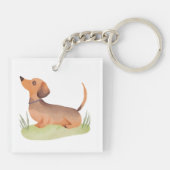 Dachshund Dog | Cute Dog Pet Watercolor キーホルダー (裏面)