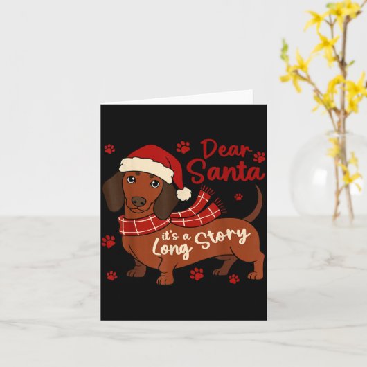 Dachshund Dog Dear Santa It's A Long Story Funny C カード (黄色い花)