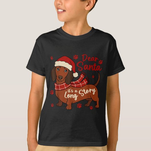 Dachshund Dog Dear Santa It's A Long Story Funny C Tシャツ (正面)