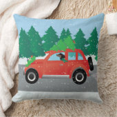 Dachshund Dog Driving Car - Christmas Tree on Top クッション (ブランケット)