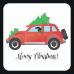 Dachshund Dog Driving Car - Christmas Tree on Top スクエアシール<br><div class="desc">このシルエットはまた表すことができる：アルトワ、ウィナー犬、ウィーナー犬、ソーセージ犬、ホットドッグ、テッケル、トゥィニー、ダッシュント、ドキシー、ハウンド、標準ダッシュント、ミニダッシュント、ミニドッシュント、長いボディ、狩り、バッジャー犬、ドイツ、リバティハウンド、滑らかなダッシュント、滑らかなラフヘアのダッシュント、髪のダシュント、ロングヘアミニダシュント、ロングヘアダシュント、ブラックとタン、リンゴ、おもちゃ、テクケル、シルキー、ミックス、ワイヤー髪</div>