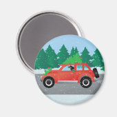 Dachshund Dog Driving Car - Christmas Tree on Top マグネット (正面/裏面)