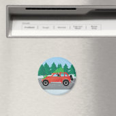 Dachshund Dog Driving Car - Christmas Tree on Top マグネット (インサイチュ (食洗機))