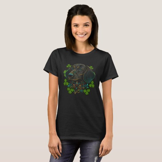 Dachshund Dog Face Mandala Shamrock Irish C St Pat Tシャツ (正面フル)