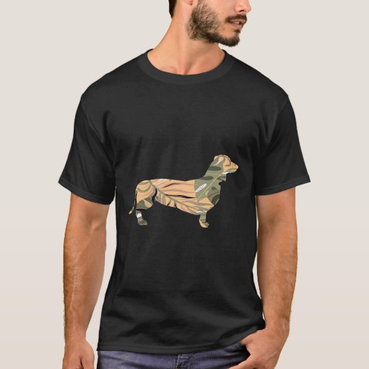 Dachshund Dog Floral Tropical Pattern Silhouette Tシャツ (正面)