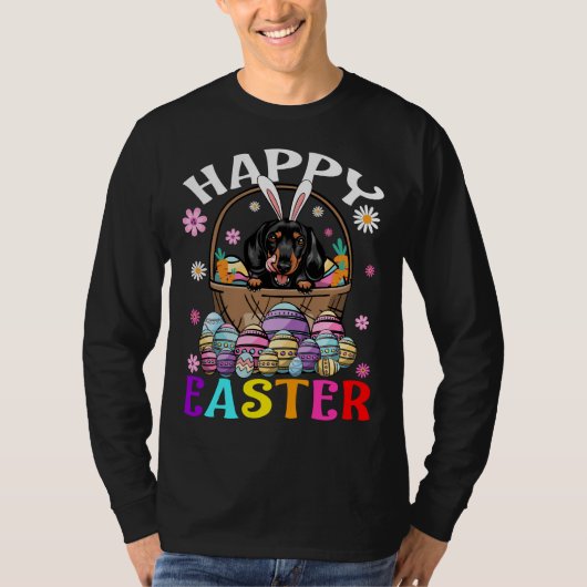 Dachshund Dog Happy Easter Bunny Eggs Easter 1 Tシャツ (正面)