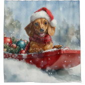 Dachshund Dog in Sledge Let it Snow Christmas シャワーカーテン (正面)