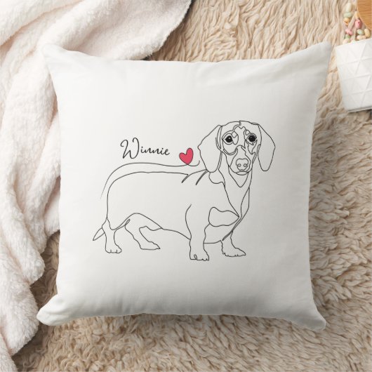 Dachshund Dog Line Art and Heart with Name クッション (ブランケット)