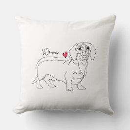 Dachshund Dog Line Art and Heart with Name クッション