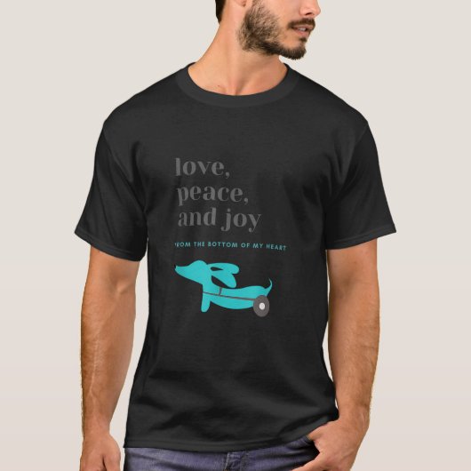 Dachshund Dog Mom Dad Christmas Love Peace and Joy Tシャツ (正面)