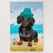 Dachshund Dog on Beach ジグソーパズル (縦)