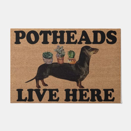 Dachshund Dog Potheads Live Here Mat, Plant  ドアマット (正面)