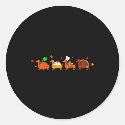 Dachshund Dog Pumpkin E Turkey Thanksgiving  ラウンドシール (正面)