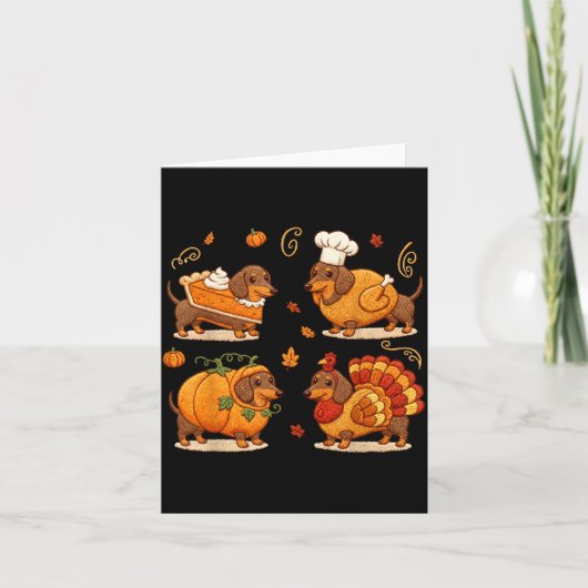 Dachshund Dog Pumpkin E Turkey Thanksgiving Men Wo カード (正面)