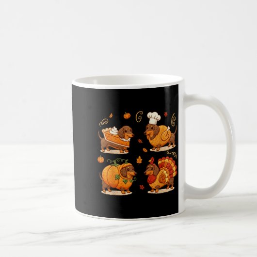 Dachshund Dog Pumpkin E Turkey Thanksgiving Men Wo コーヒーマグカップ (右)