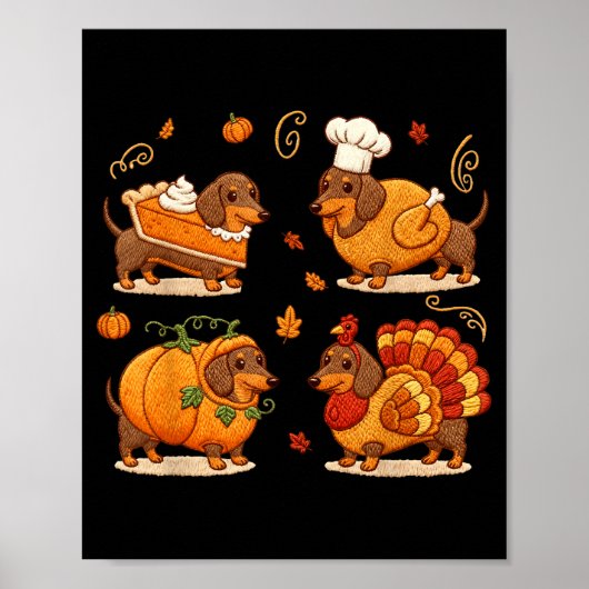 Dachshund Dog Pumpkin E Turkey Thanksgiving Men Wo ポスター (正面)