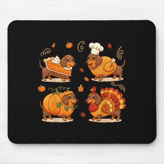 Dachshund Dog Pumpkin E Turkey Thanksgiving Men Wo マウスパッド (正面)