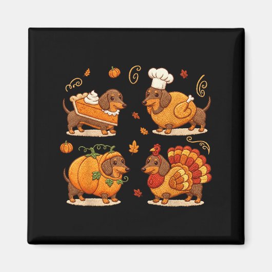 Dachshund Dog Pumpkin E Turkey Thanksgiving Men Wo マグネット (正面)