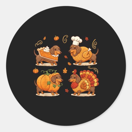Dachshund Dog Pumpkin E Turkey Thanksgiving Men Wo ラウンドシール (正面)
