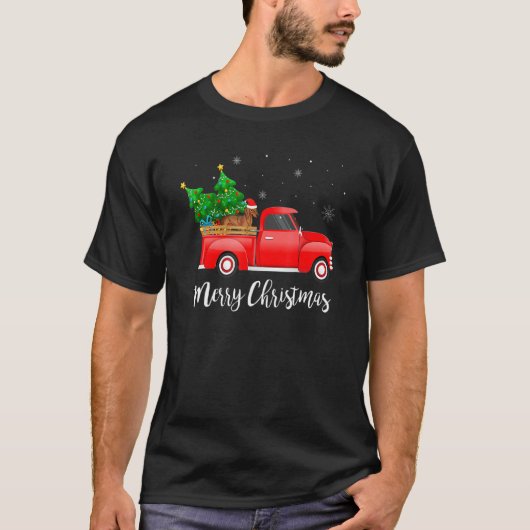 Dachshund Dog Riding Red Truck Christmas Decoratio Tシャツ (正面)