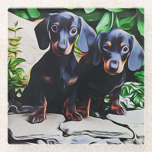 Dachshund Dog Summer Garden Birthday Poster ガラスコースター (正面)