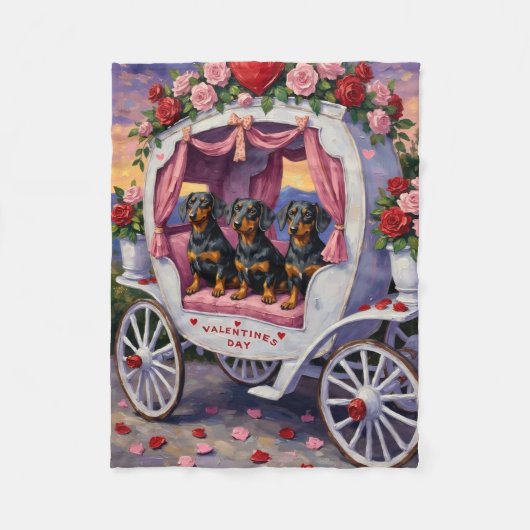 Dachshund Dog Valentine's Day フリースブランケット (正面)