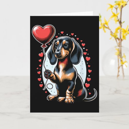 Dachshund Dog Valentine's Day Dog Owner Valentine  カード (黄色い花)