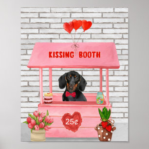 Dachshund Dog Valentine's Day Kissing Booth ポスター