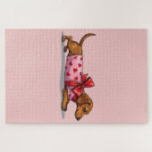 Dachshund Dog Valentine's Day Wrapped Gift Art ジグソーパズル (横)