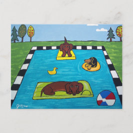Dachshund Dogsがプールパーティーはがき ポストカード