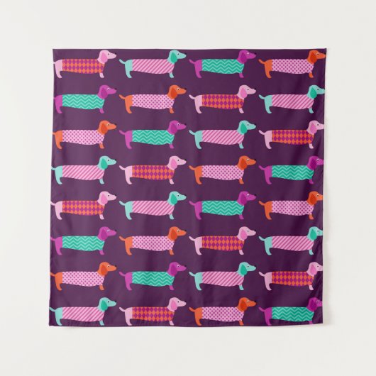 Dachshund Dogs:シームレスかわいいパターン。 タペストリー (正面)