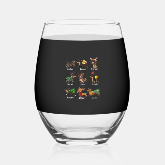 Dachshund Dogs Christmas Pajamas Dog Classic T-Shi ステムなしワイングラス (正面)