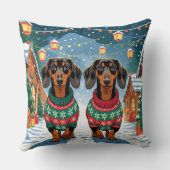 Dachshund Dogs Christmas Snow Holiday クッション (裏面)