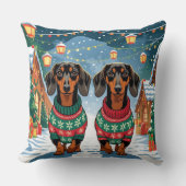 Dachshund Dogs Christmas Snow Holiday クッション (正面)