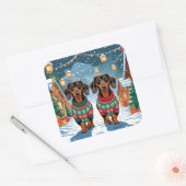 Dachshund Dogs Christmas Snow Holiday スクエアシール (封筒)