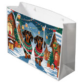 Dachshund Dogs Christmas Snow Holiday ラージペーパーバッグ (裏面アングル)