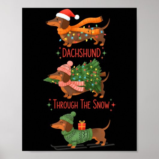 Dachshund Dogs Christmas Sweater Dachshund Through ポスター (正面)