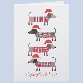 Dachshund Dogs in Santa Hats Christmas  ノートカード