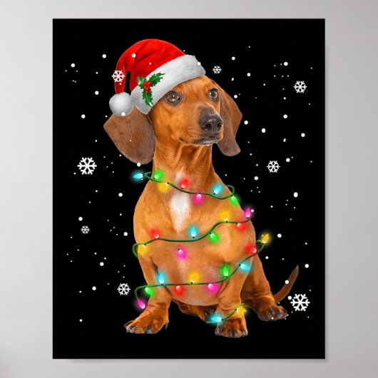 Dachshund Dogs Tree Christmas Sweater Xmas For Pet ポスター (正面)