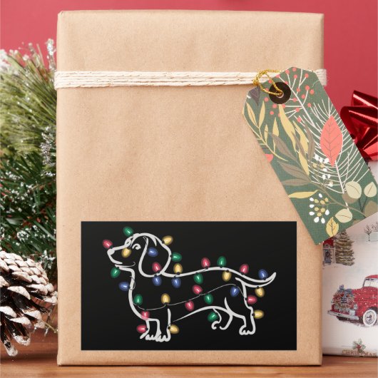 Dachshund Dogs Tree Christmas Xmas Pet Dog  長方形シール (クリスマス)