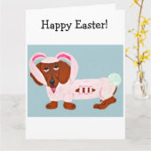 Dachshund Easter Bunny カード (黄色い花)