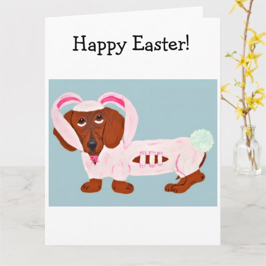 Dachshund Easter Bunny カード (黄色い花)