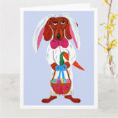 Dachshund Easter Bunny カード (黄色い花)