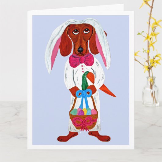 Dachshund Easter Bunny カード (黄色い花)